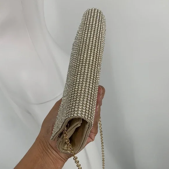 Chic NYE New Years Eve party fancy vintage Gold Chain Crossbody Bag purse used - Picture 14 of 17